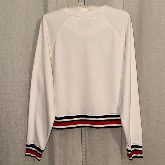 Champion M White Crewneck French Terry Cloth Inner Pullover Crop Sweatshirt - Picture 2 of 11